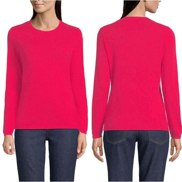 Lands' End Womens XL Petite Italian CASHMERE Sweater Crewneck Dark Hot Pink EUC! - Picture 1 of 6